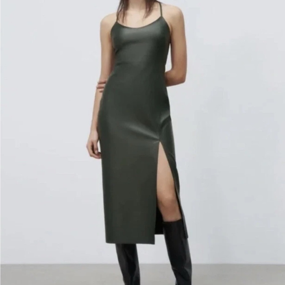 ZARA Faux Leather Midi Dress